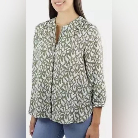 Jachs Girlfriend Womens Green and White 3/4 Sleeve Blouse Top Large NWT - Picture 1 of 9